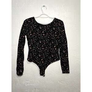 Garage floral criss cross cut out back long sleeve bodysuit womens large fairy